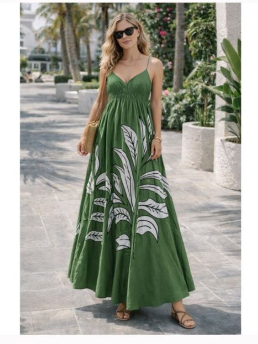 NWT TAYLOR Green Floral Sleeveless Smocked Back Maxi Dress with Pockets